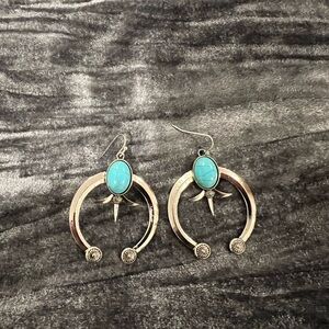 Silver and Turquoise Crescent Earrings